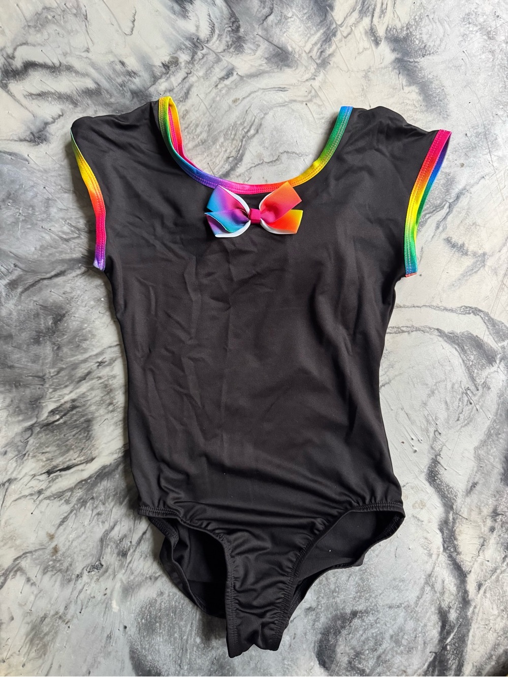 NWT New JOJO SIWA by DANSKIN Black Rainbow Trim Bow Cut Out Leotard L 12 14
